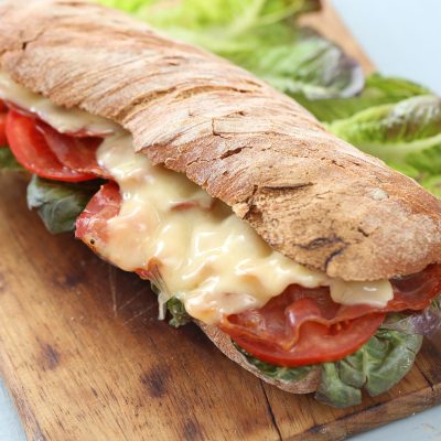 Delicious, long sandwich with cheese